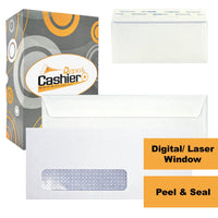 #10 Business Envelope, 4 1/8 X 9 1/2, Laser/Inkjet Compatible Left Window, Peel & Seal, Security Tinted, 24lb. White - Cashier Depot