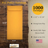 #10 Policy (Open End) Envelope, 4 1/8 x 9 1/2, Sturdy 24lb. Kraft, Gum Flap - Cashier Depot