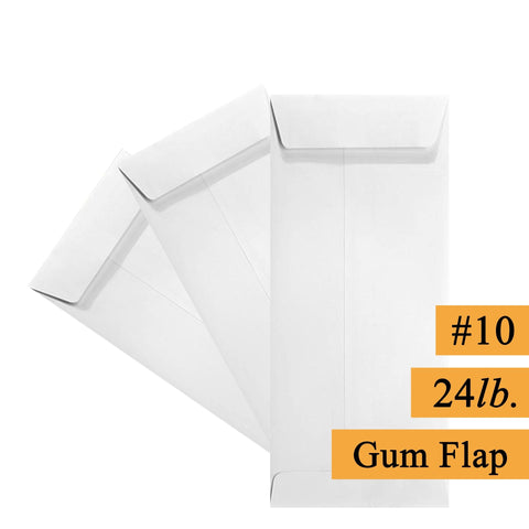 #10 Policy (Open End) Envelope, 4 1/8 x 9 1/2, Sturdy 24lb. White, Gum Flap - Cashier Depot