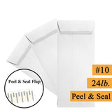 #10 Policy (Open End) Envelope, 4 1/8 x 9 1/2, Sturdy 24lb. White, Peel & Seal Flap, 500/Box - Cashier Depot