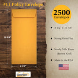 #11 Policy Envelope (Open End), 4 1/2 x 10 3/8, Sturdy 24lb. Brown Kraft, Gum Flap - Cashier Depot