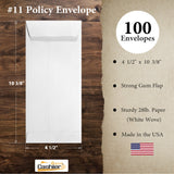 #11 Policy (Open End) Envelope, 4 1/2 x 10 3/8, Sturdy 28lb. White, Gum Flap - Cashier Depot