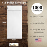 #11 Policy (Open End) Envelope, 4 1/2 x 10 3/8, Sturdy 28lb. White, Gum Flap - Cashier Depot