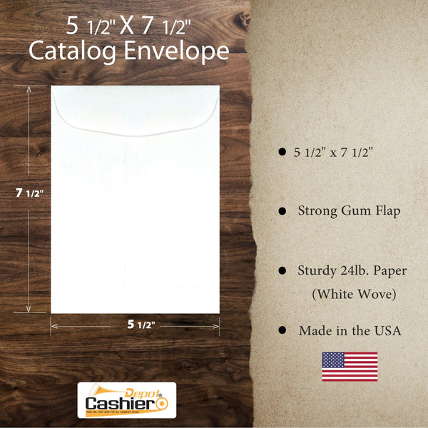 5 1/2" x 7 1/2" Catalog (Open End) Envelopes, Study 24lb. White, Gum Flap (SY5575W) - Cashier Depot