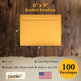 6" x 9" Booklet Envelopes, Sturdy 24lb. Brown Kraft, Gum Flap - Cashier Depot