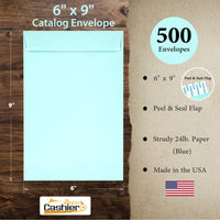 6" x 9" Catalog (Open End) Envelopes, Sturdy 24lb. Pastel Blue, Peel & Seal Flap - Cashier Depot