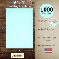 6" x 9" Catalog (Open End) Envelopes, Sturdy 24lb. Pastel Blue, Peel & Seal Flap - Cashier Depot