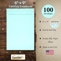 6" x 9" Catalog (Open End) Envelopes, Sturdy 24lb. Pastel Blue, Peel & Seal Flap - Cashier Depot