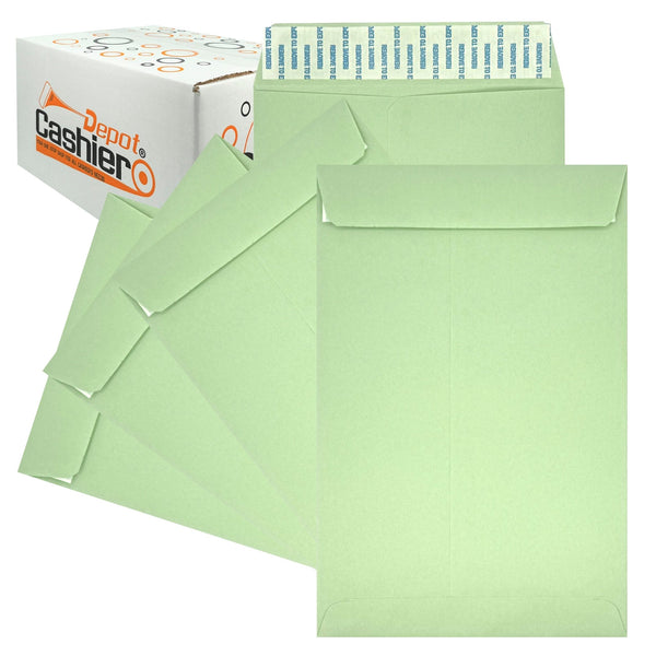 6" x 9" Catalog (Open End) Envelopes, Sturdy 24lb. Pastel Green, Peel & Seal Flap - Cashier Depot