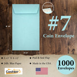 #7 Coin Envelopes, 3-1/2" X 6-1/2", Sturdy 24lb. Pastel Blue, Peel & Seal Flap - Cashier Depot