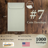 #7 Coin Envelopes, 3 - 1/2" X 6 - 1/2", Sturdy 24lb. Pastel Gray, Peel & Seal Flap - Cashier Depot