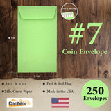 #7 Coin Envelopes, 3 - 1/2" X 6 - 1/2", Sturdy 24lb. Pastel Green, Peel & Seal Flap - Cashier Depot