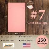 #7 Coin Envelopes, 3 - 1/2" X 6 - 1/2", Sturdy 24lb. Pink, Peel & Seal Flap - Cashier Depot