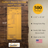 Cashier's Report Envelope MT230, 4 1/2" x 10 3/8", Sturdy 24lb. Brown Kraft, Gum Flap