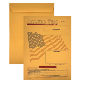 100 Income Tax Return Envelopes for Customers, 10" x 13", Heavy 28lb. Brown Kraft Paper, American Flag (TR1013CK/F)