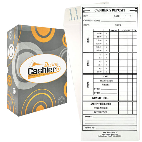 Cashier's Deposit Report Envelope, EZ400WS, 4 1/8" x 9 1/2", Sturdy 24lb. White, Peel & Seal Flap - Cashier Depot