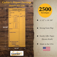 Cashier's Report Envelope MT230, 4 1/2" x 10 3/8", Sturdy 24lb. Brown Kraft, Gum Flap - Cashier Depot