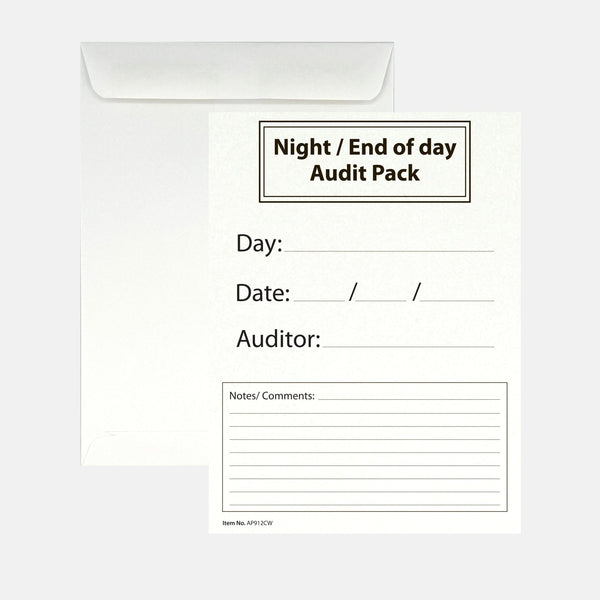 Night/End of Day Audit Pack Envelopes 9" x 12" OR 10" x 13" Catalog (Open End), Heavy 28lb. White, Gum Flap - Cashier Depot