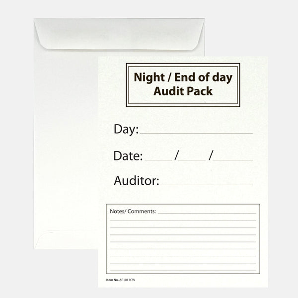 Night/End of Day Audit Pack Envelopes 9" x 12" OR 10" x 13" Catalog (Open End), Heavy 28lb. White, Gum Flap - Cashier Depot