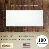 No. 10 Business Envelope, 4 1/8 X 9 1/2, Gum Flap, Sturdy 24lb White - Cashier Depot