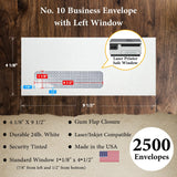 No. 10 Business Envelope, Laser/Inkjet Compatible Left Window, 4 1/8 X 9 1/2, Security Tinted, Sturdy 24lb White, Gum Flap (Copy) - Cashier Depot