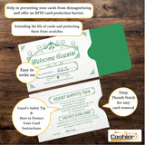 Hotel/ Motel "Welcome Guest" Key Card Sleeve, 2 3/8" X 3 1/2", Printed in Green, Premium 24lb. Paper, 500/Box (KCC292G) - Cashier Depot
